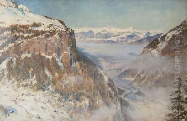 View In The Alps - Oil Painting by Ernest Albert Waterlow