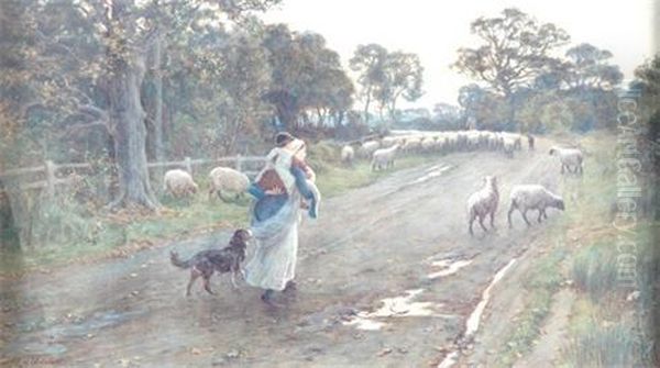 The Rear Guard Of The Flock Oil Painting by Ernest Albert Waterlow