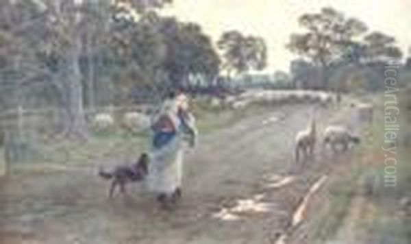 The Rear Guard Of The Flock Oil Painting by Ernest Albert Waterlow