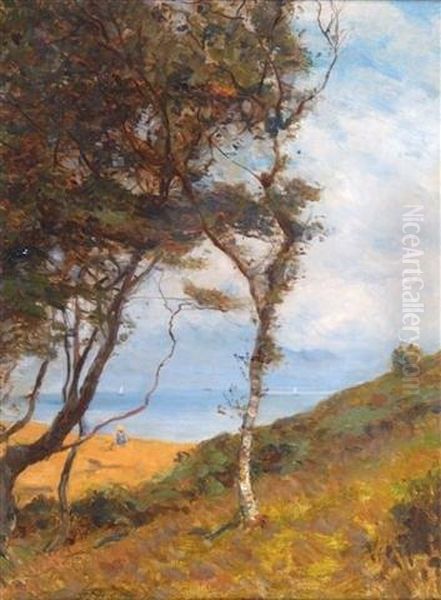 A Hillside Coastal View Oil Painting by Ernest Albert Waterlow