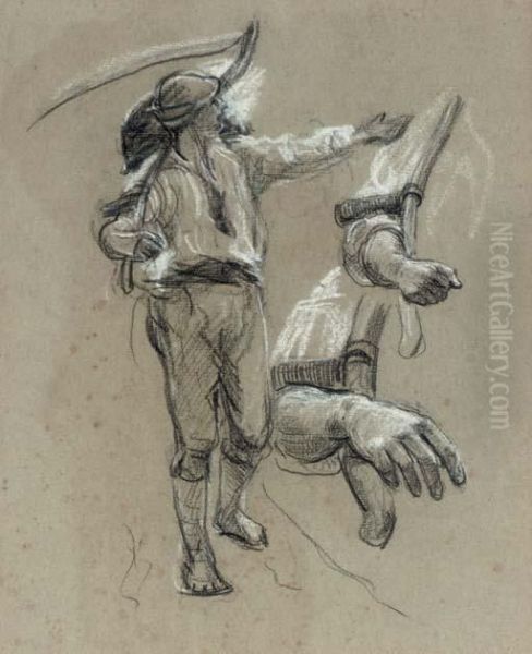 Studies Of A Labourer With A Scythe Oil Painting by Ernest Albert Waterlow