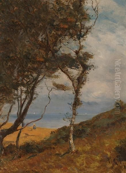 A Sketch Of A Beach From The Dunes. Oil Painting by Ernest Albert Waterlow