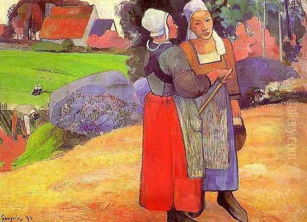 Two Breton Peasants On The Road Oil Painting by Paul Gauguin