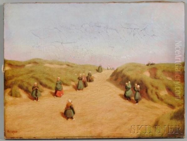 Bretagne Woman On The Dunes Oil Painting by Marcus Waterman