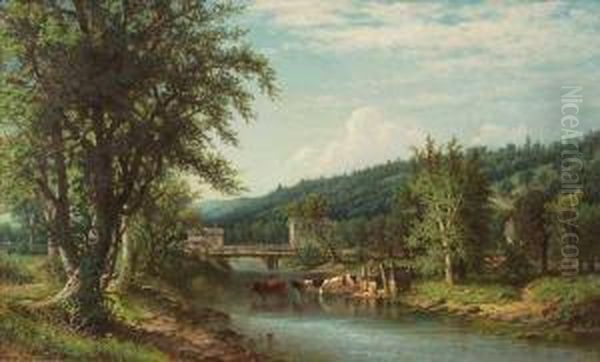 ''arnot Mill On Newtown Creek, Elmira, New York'' Oil Painting by George W. Waters