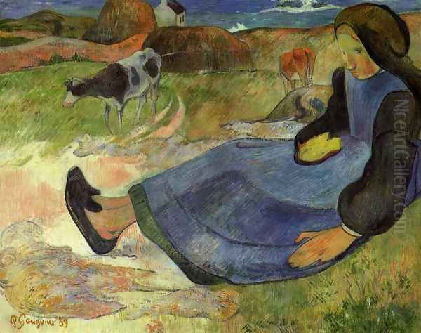 Seated Breton Girl Oil Painting by Paul Gauguin