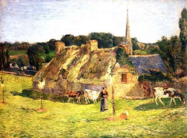 Lollichon Field and Pont-Aven Church Oil Painting by Paul Gauguin