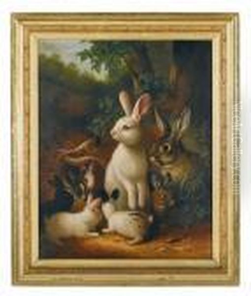 Group Of Rabbits Oil Painting by Susan C. Waters