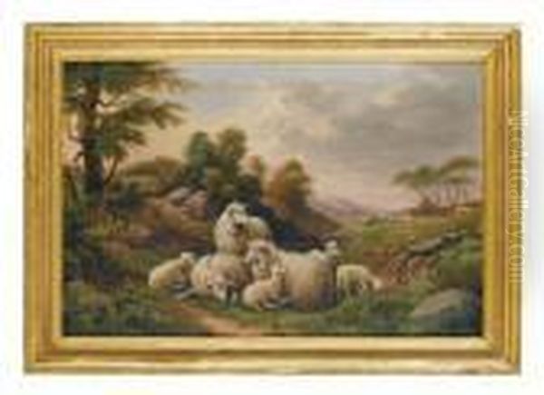 Flock Of Sheep In Pasture Oil Painting by Susan C. Waters