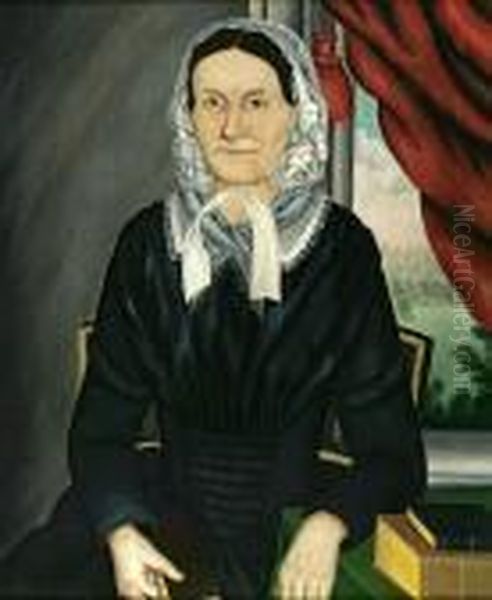 Portrait Of A Quaker Woman Reading Oil Painting by Susan C. Waters