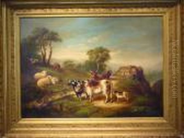 Cows And Sheep In A Landscape Oil Painting by Susan C. Waters