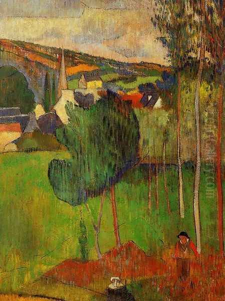 View Of Pont Aven From Lezaven Oil Painting by Paul Gauguin