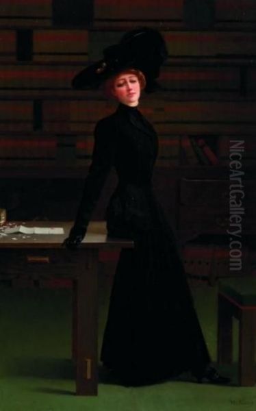 Waiting In The Library Oil Painting by Harry Wilson Watrous