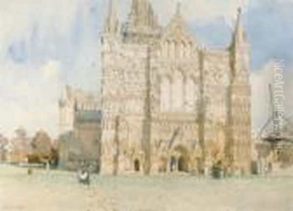 Salisbury Cathedral Oil Painting by Charles John Watson