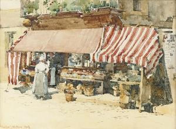 A Normandy Fruit Shop, St. 
Pierre-sur-dives (illustrated);returning Home; And On The Road Near 
Gamaches, France Oil Painting by Charles John Watson