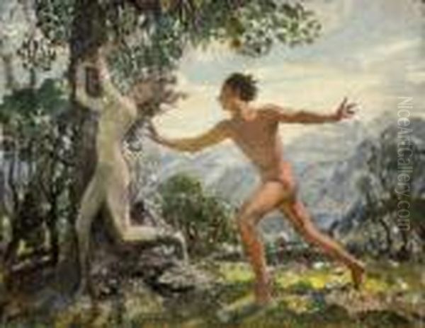 Apollo And Daphne Oil Painting by George Spencer Watson