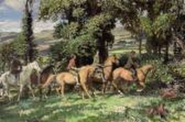 Us Riding, Sketch Oil Painting by George Spencer Watson