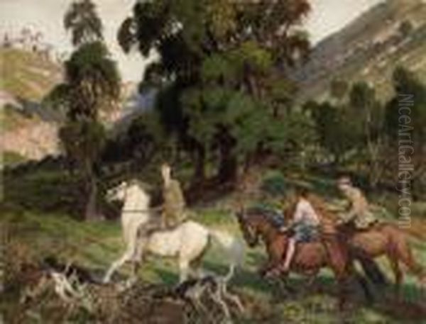 Mary And Her Parents Riding Oil Painting by George Spencer Watson