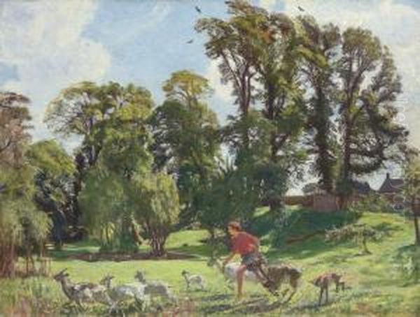 Mary In The Gardens, Dunshay (drat Them Goats!) Oil Painting by George Spencer Watson