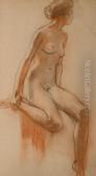 Portrait Of A Seated Female Nude. Oil Painting by Harry Watson