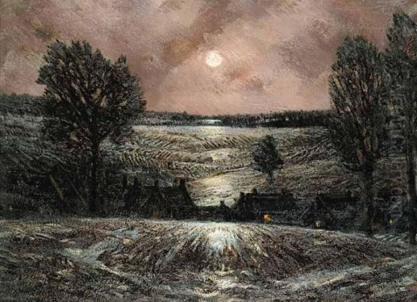 Untitled - Moonlit Village Oil Painting by Homer Ransford Watson