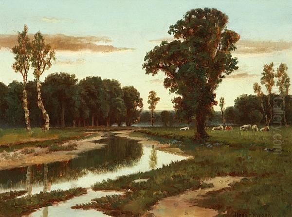 Grazing Cattle Near The River Oil Painting by Homer Ransford Watson