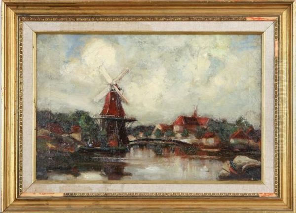 Kanalmotiv Med Vaderkvarn Oil Painting by Homer Ransford Watson