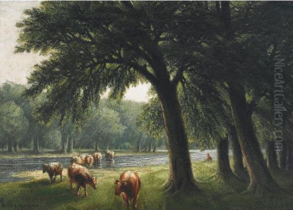 Cattle By A River Oil Painting by Homer Ransford Watson