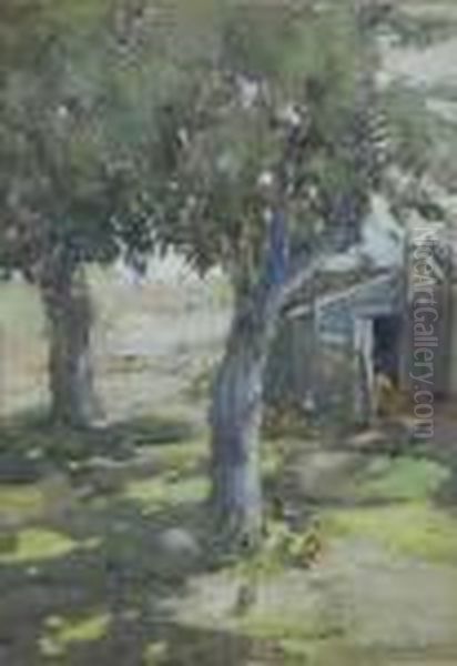 A Sun-dappled Farmyard Oil Painting by James Watson