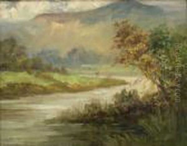 River Landscape Oil Painting by James Watson