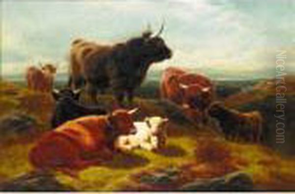 Highland Cattle Oil Painting by William Watson