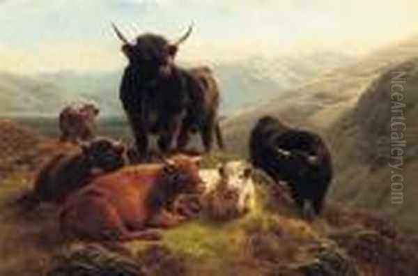 Highland Cattle Oil Painting by William Watson