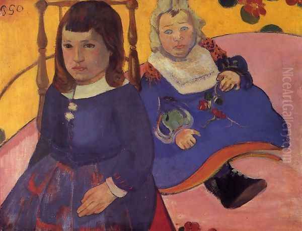 Portrait Of Two Children Aka Paul And Jean Schuffenecker Oil Painting by Paul Gauguin