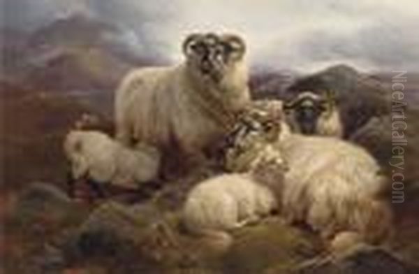 Sheep On The Welsh Hills Oil Painting by William Watson