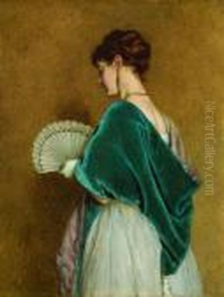 An Elegant Woman With A Fan Oil Painting by John Dawson Watson