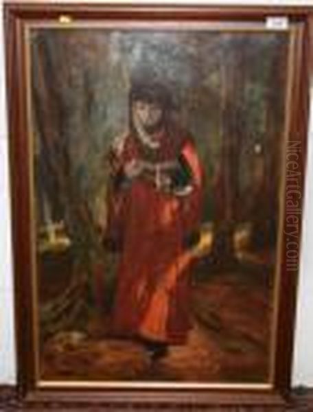 Study Of A Robed Figure Reading In Woods Oil Painting by John Dawson Watson