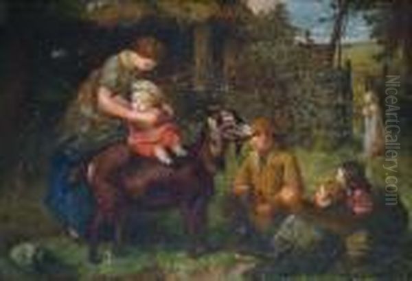 'the First Ride' With Monogram 
And Dated '1859' (lower Left), And Inscribed With Title And Artist's 
Address On Label Attached To The Reverse Oil Painting by John Dawson Watson