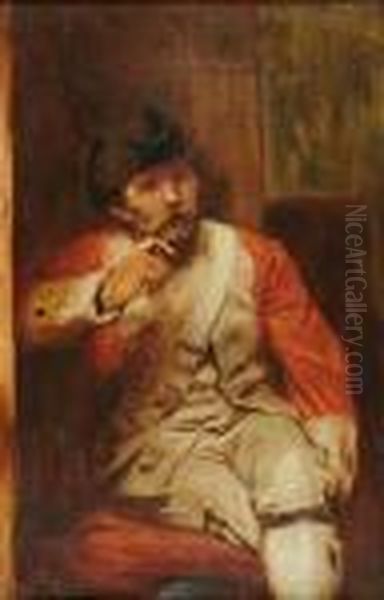 A Seated Soldier Smoking A Pipe Oil Painting by John Dawson Watson