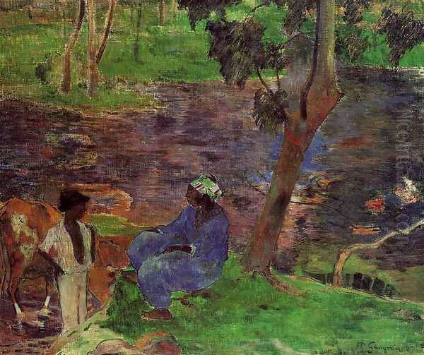 Riverside Oil Painting by Paul Gauguin