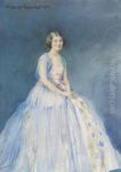 Self Portrait In Evening Dress Oil Painting by Elizabeth Mary Watt