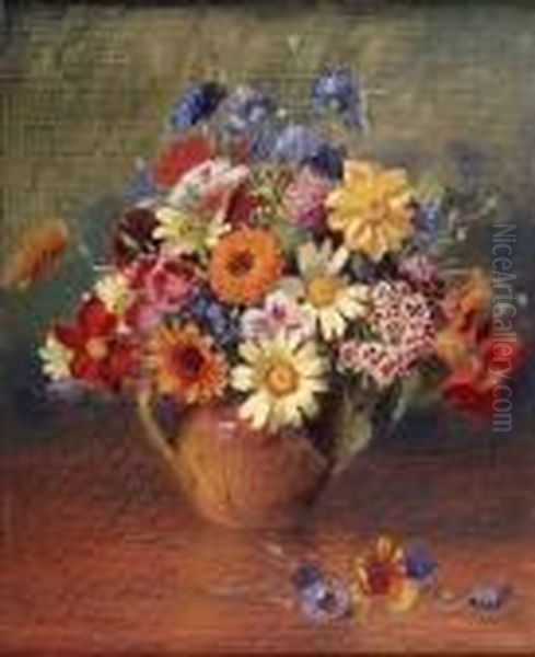 Still Life With Vase Of Spring Flowers Oil Painting by Elizabeth Mary Watt