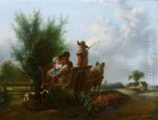 Couple De Paysans A L'arriere D'une Charrette Dans Un Paysage Oil Painting by Louis Joseph, Dit Watteau De Lille