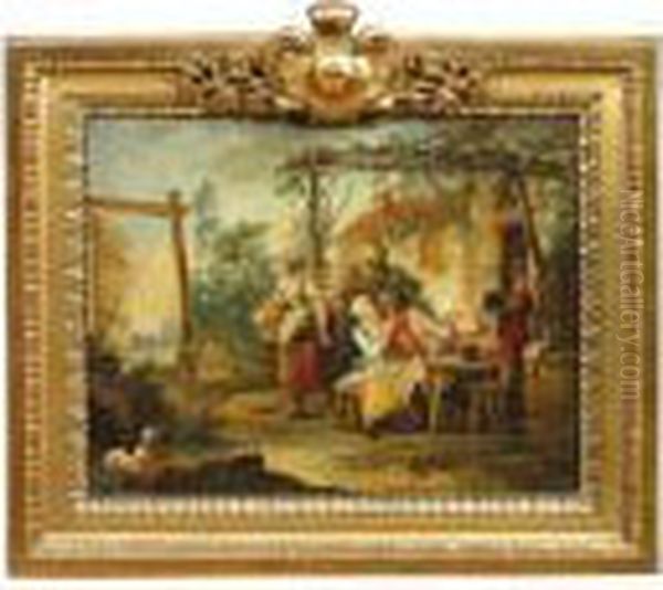 Soldats Alauberge. Oil Painting by Louis Joseph, Dit Watteau De Lille