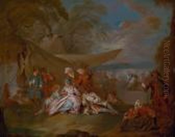 Une Fete Champetre Oil Painting by Louis Joseph, Dit Watteau De Lille