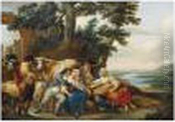 La Recreation Des Moissonneurs Oil Painting by Louis Joseph, Dit Watteau De Lille