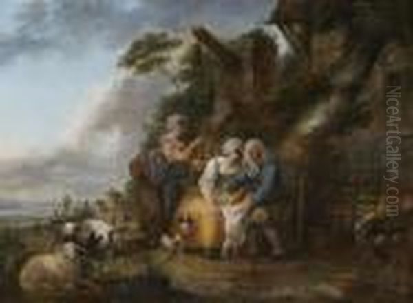 Une Heureuse Famille Dans Une Cour De Ferme Oil Painting by Louis Joseph, Dit Watteau De Lille