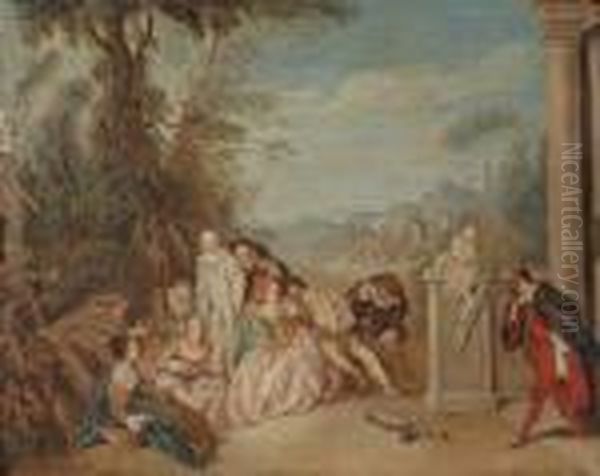 Personnages De La Commedia Dell'arte Oil Painting by Louis Joseph, Dit Watteau De Lille