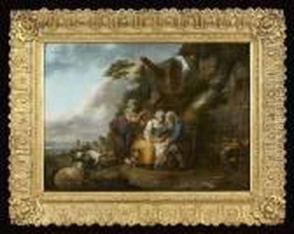 L'heureuse Famille A La Ferme Oil Painting by Louis Joseph, Dit Watteau De Lille