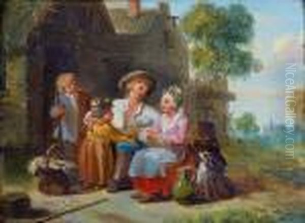 Famille De Paysans Dans Une Cour De Ferme Oil Painting by Louis Joseph, Dit Watteau De Lille