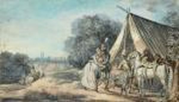 Le Bivouac Oil Painting by Louis Joseph, Dit Watteau De Lille